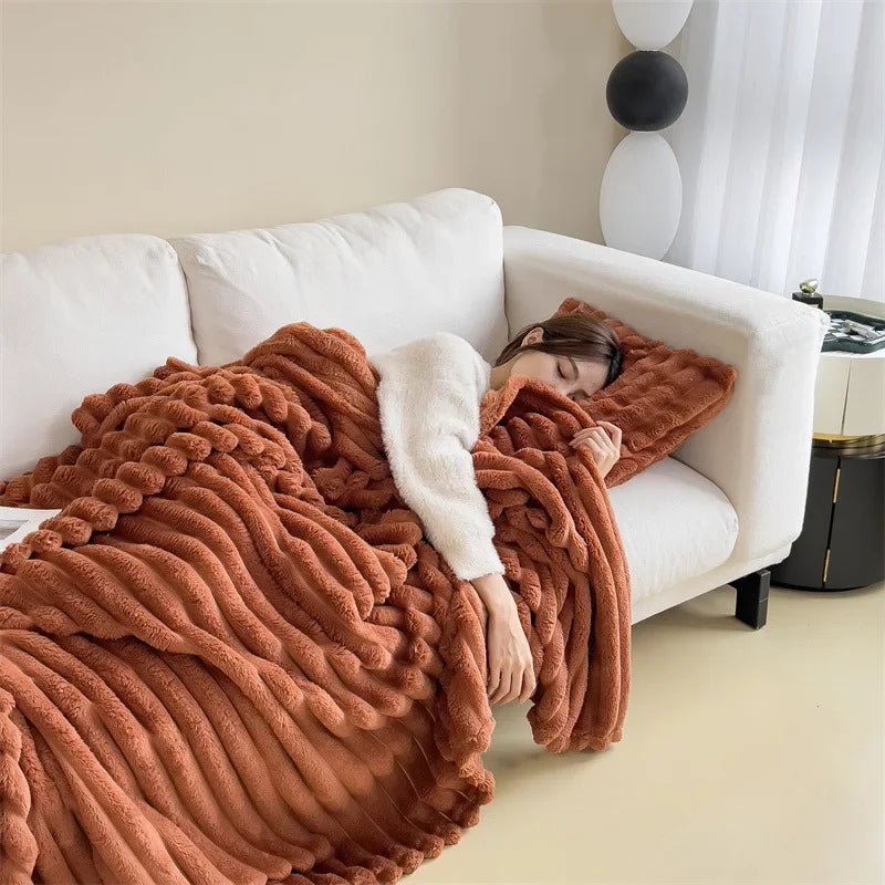 New Imitation Rabbit Plush Warm Blanket Set