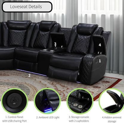Power Recliner Sofa Sectional Sofa with LED Light for Living Room