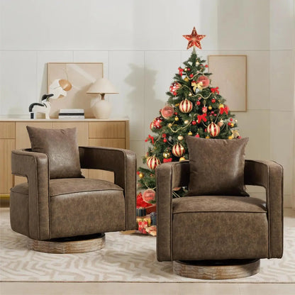 Upholstered Swivel Accent Chair Set of 2 Linen Open Back