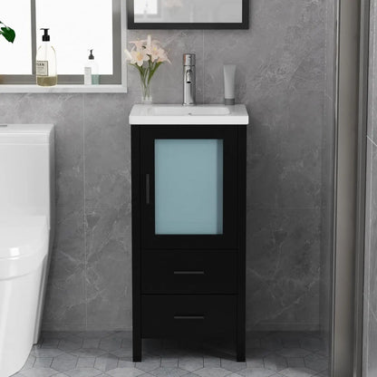 16" Modern Black Bathroom Vanity with Sink Faucet Drain