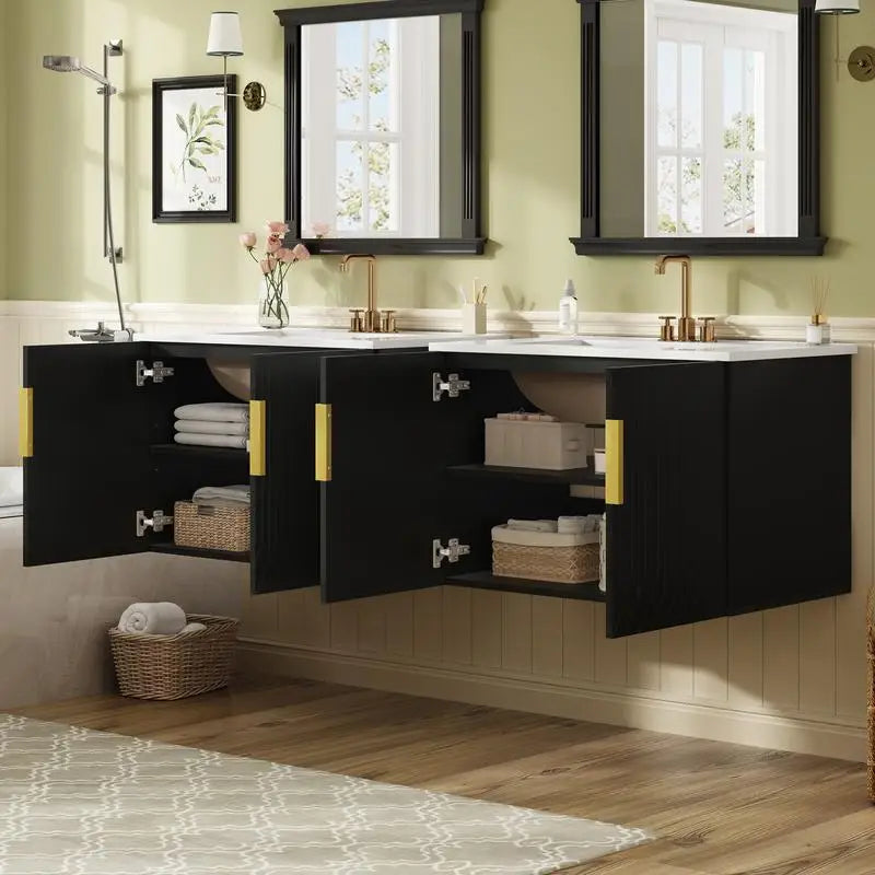 60" Vintage Bathroom Vanity Set with Separate Ceramic Sink, 3 Holes Single Sink