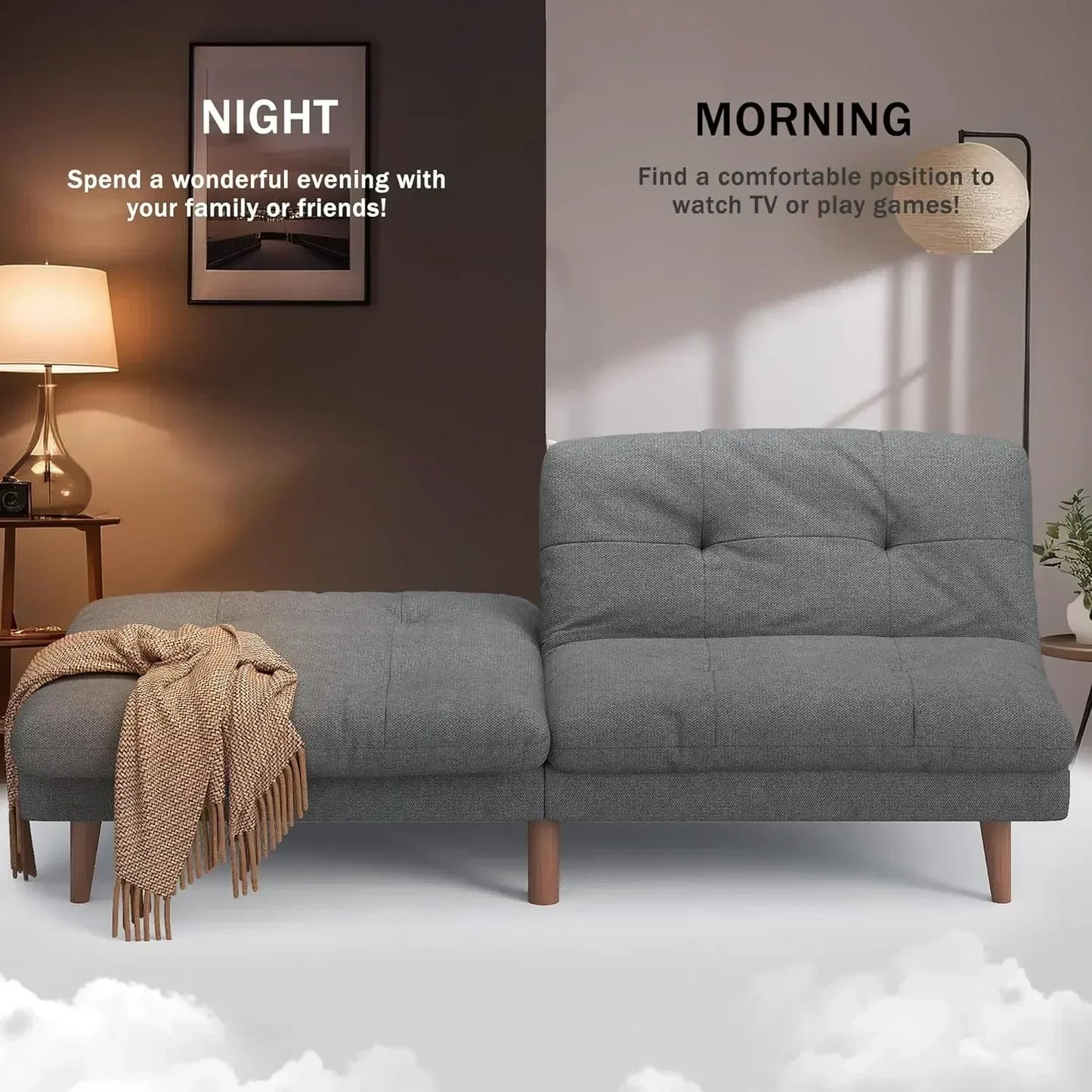 Futon Sofa Bed Fabric Couch Adjustable Sleeper Sofa Bed
