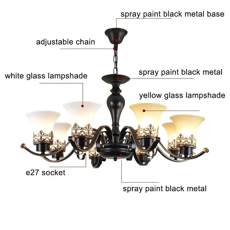 Vintage Chandelier Glass Pendant Lamp Indoor Lighting for Living Room Bedroom Kitchen Lustres Retro Loft Hanging Light Fixture