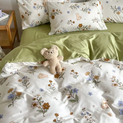 Pink Floral Bedding Set Soft Single Double Queen Size Duvet Cover Flat Sheet Pillowcase
