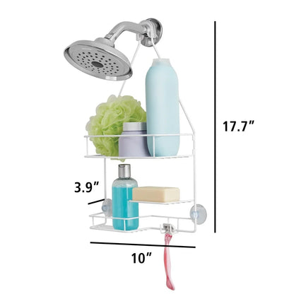 Over Shower Caddy with 2 Shelves Soap Tray Hooks Rust Resistant