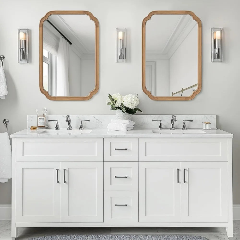 Full Scalloped Corners Arch Rectangle Wall Mirror w/ Wood Frame, 20x30,