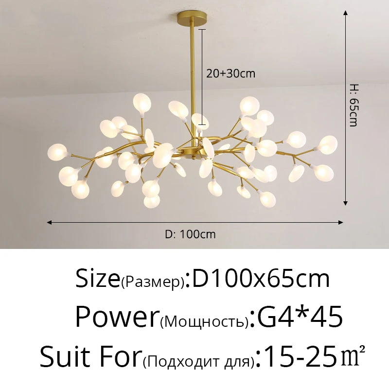 Branch Shape Firefly Ceiling Chandelier for House Baby Kid  Living Room Bedroom Decor G4 Led Lighting Indoor Hanging Lamp