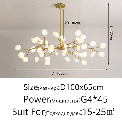 Branch Shape Firefly Ceiling Chandelier for House Baby Kid  Living Room Bedroom Decor G4 Led Lighting Indoor Hanging Lamp