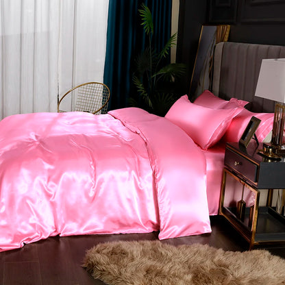 3-Pieces Silky Satin Duvet Cover Set Queen Size Soft Smooth Durable Comforter