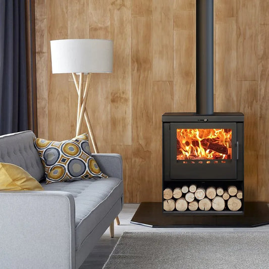 Real Fire Burning Wood Fireplace with Stainless Steel Heating Stove