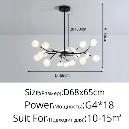 Branch Shape Firefly Ceiling Chandelier for House Baby Kid  Living Room Bedroom Decor G4 Led Lighting Indoor Hanging Lamp