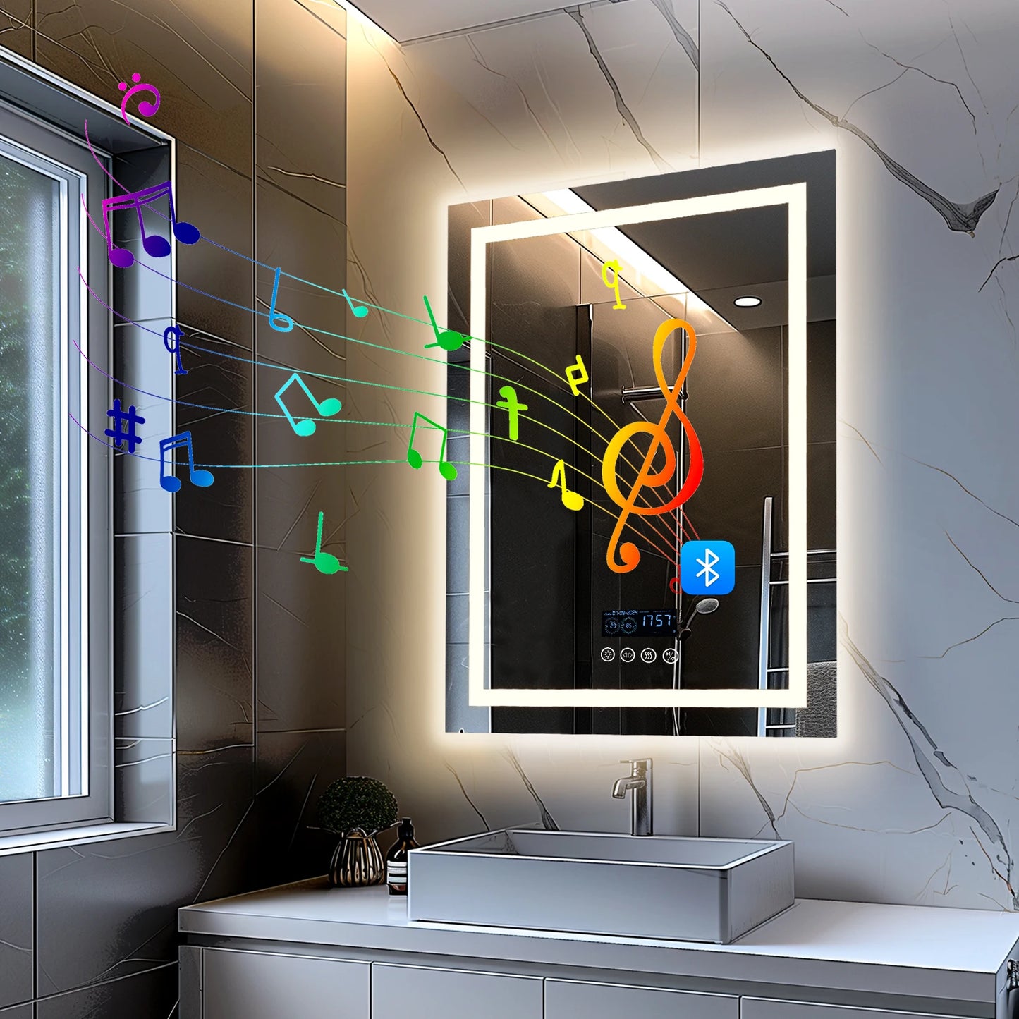 Lighted Bathroom Mirror w/ Bluetooth Speaker Smart