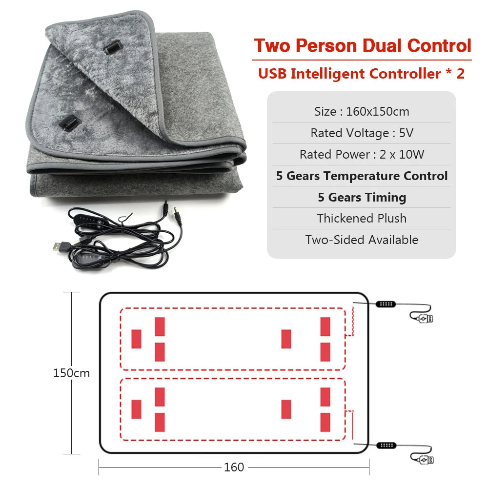 USB Electric Heating Blanket Overheat Protection Plush Winter Warm-up Adjustable Temperature