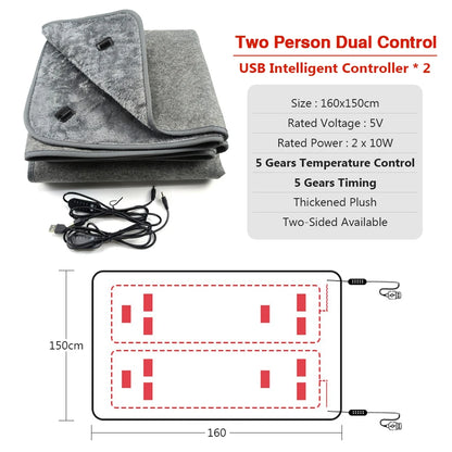 USB Electric Heating Blanket Overheat Protection Plush Winter Warm-up Adjustable Temperature