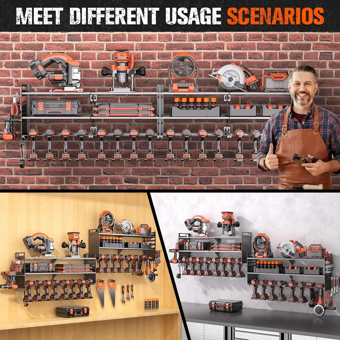 Heavy-Duty 3-Layer Wall-Mounted Mechanic Cart with 18 Drill Holders