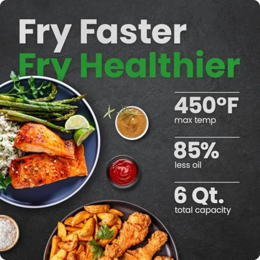 6 Quart Dual Basket Air Fryer Oven with Easy View Windows Sync Finish Technology for Even Heat