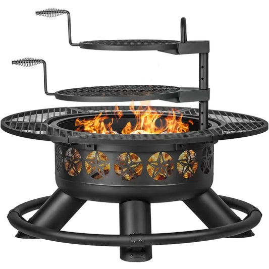 47 Inch Outdoor Fire Pit with 2 Grills, Extra Large BBQ Firepits for Outside,