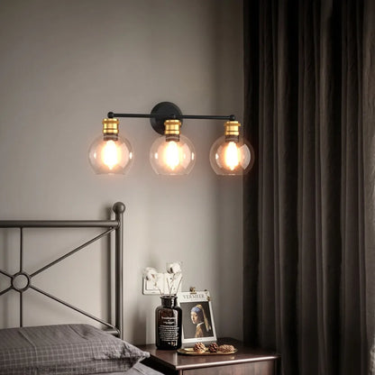 3-light Vanity Bathroom Light w/ 7" Round Clear Glass Shade Vintage Wall Sconce