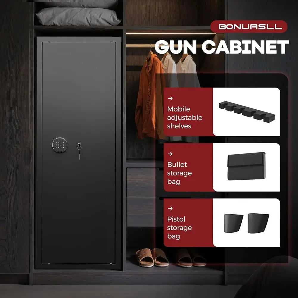 Fireproof Rifle and Pistol Safe with Digital Lock, Adjustable Shelves