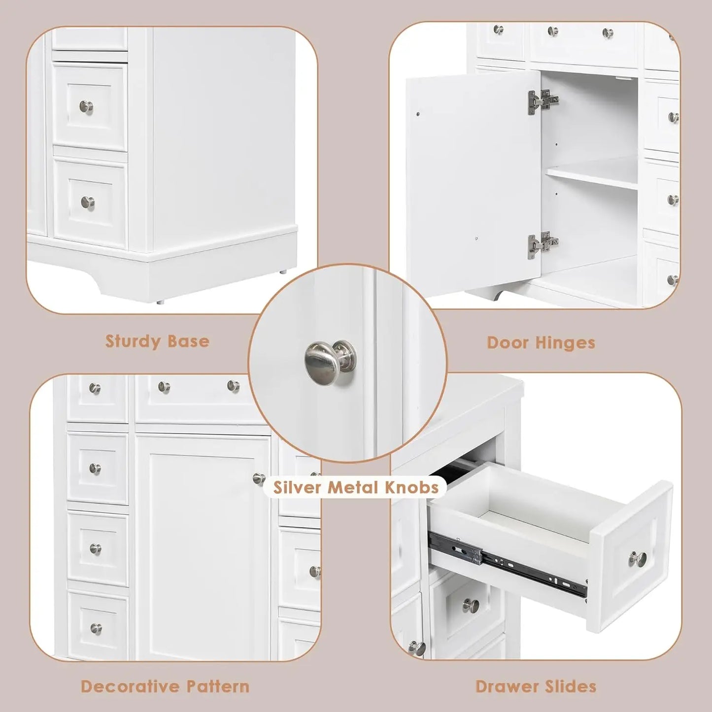 36 Inch Bathroom Vanity Cabinet Base White Storage 1 Door 6 Drawers, Customized