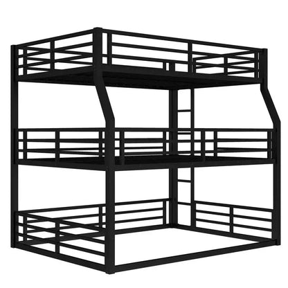 Metal Triple Bunk Bed, Full/Full XL over Queen over Queen with Safety Guardrails,