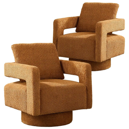 Upholstered Swivel Accent Chair Set of 2 Linen Open Back