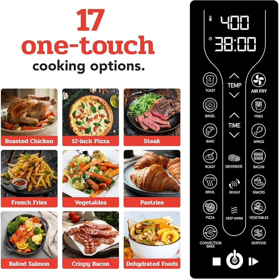 Large 24L Capacity Toaster Oven Air Fryer Combo W / 17 Cooking Presets & 1700W