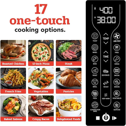 Large 24L Capacity Toaster Oven Air Fryer Combo W / 17 Cooking Presets & 1700W
