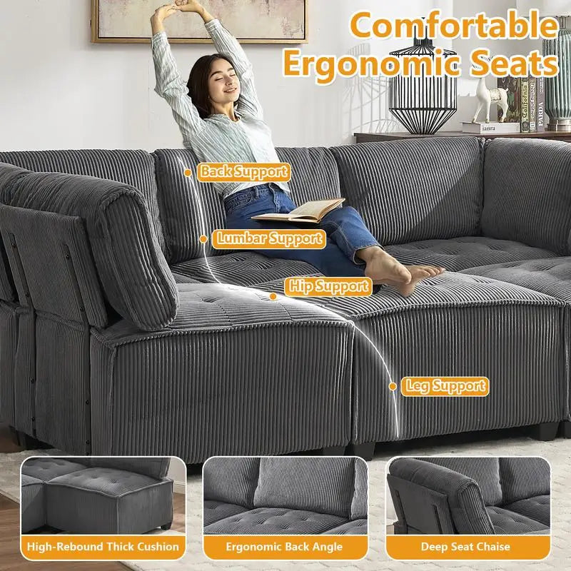 Modular Sectional Sofa U-Shaped Couch with Reversible Chaise, 6-Seat