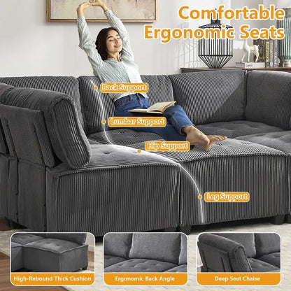 Modular Sectional Sofa U-Shaped Couch with Reversible Chaise, 6-Seat