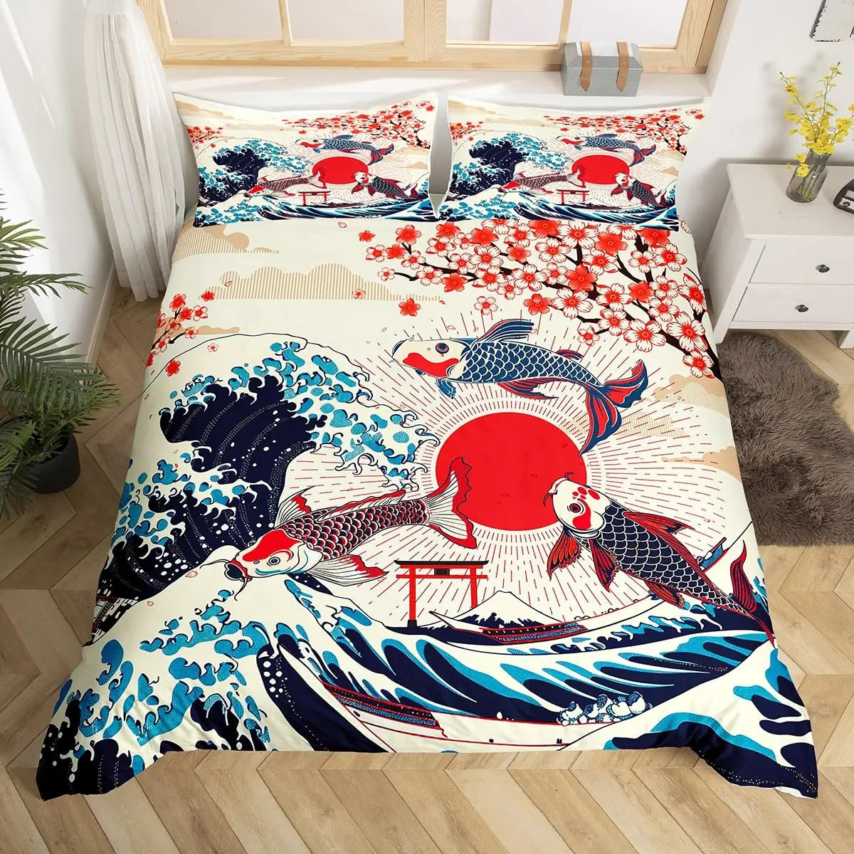 Koi Duvet Cover Sets for Kids Teens Adults Queen Size Quilt Covers