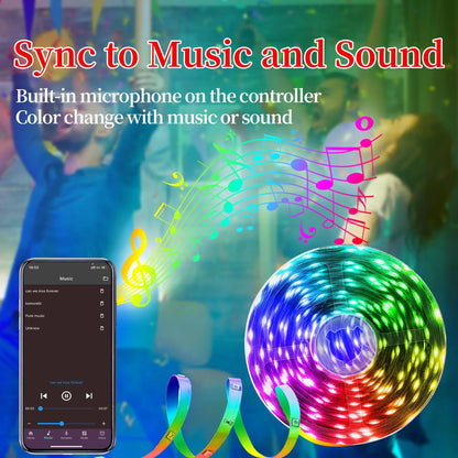 16ft/49ft/98ft/196ft Long LED Strip Lights - Color-Changing RGB Music Sync LED Rope Lights