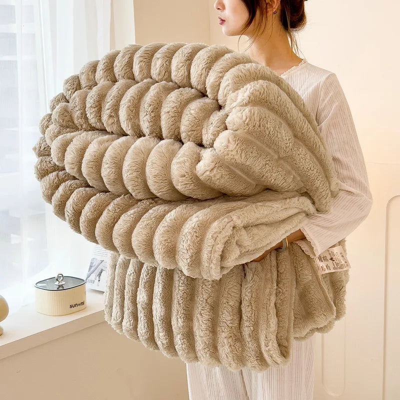 Solid Thickened Wide Striped Flannel Multifunctional Blanket