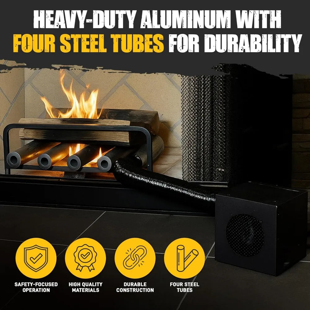Dual-Speed Wood Fireplace Heater with 4 Aluminized Steel Tubes and Hearth Blower