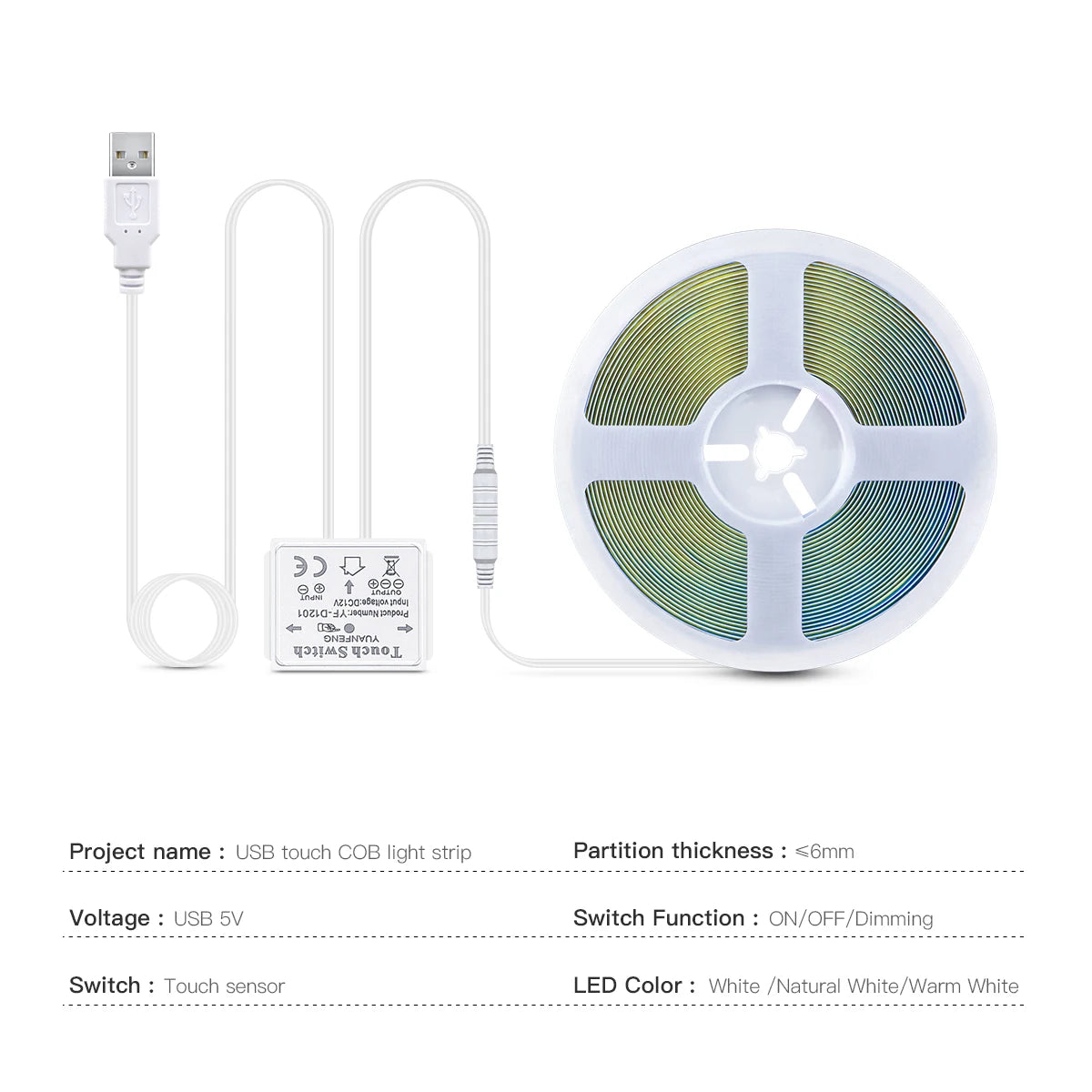 Makeup Mirror Backlight Lighting COB 5V USB LED Strip Penetrate Mirror Touch Sensor Switch Dimmable Bathroom Vanity Mirror Light