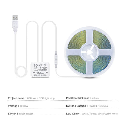 Makeup Mirror Backlight Lighting COB 5V USB LED Strip Penetrate Mirror Touch Sensor Switch Dimmable Bathroom Vanity Mirror Light