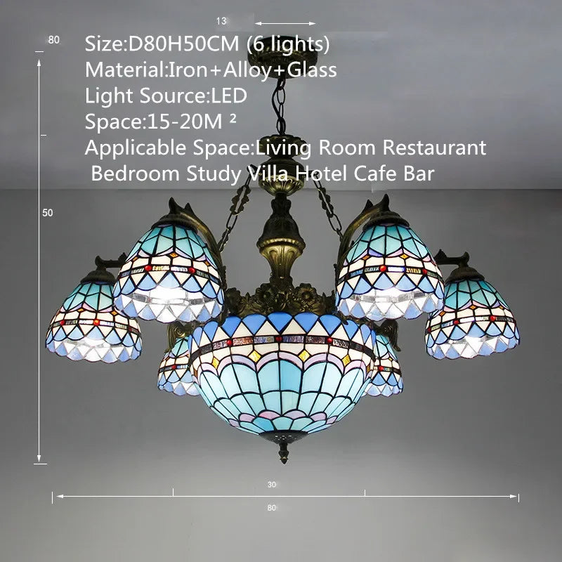 BROTHER Tiffany Chandelier LED American Retro Creativity Living Room Restaurant Bedroom Villa Hotel Cafe Bar Color Pendant Light