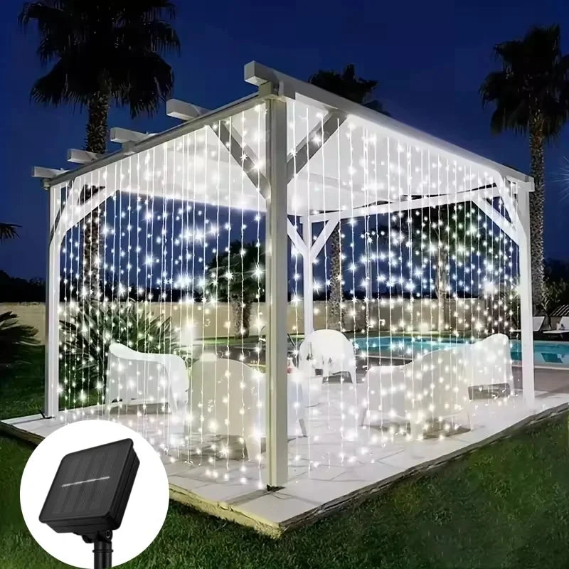 Outdoor Solar Curtain Light 3x3M 300Leds Holiday Decorations Garland