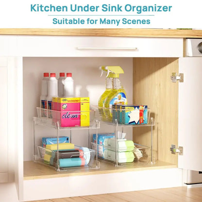 4 Pack Bathroom Organizer, 2 Tier Clear Under Sink Organizers Pullouts