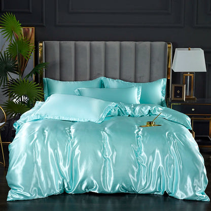 3-Pieces Silky Satin Duvet Cover Set Queen Size Soft Smooth Durable Comforter