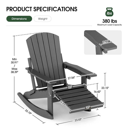 Adirondack Rocking Chair with Retractable Ottoman Set