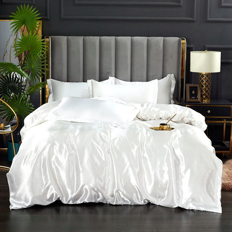 3-Pieces Silky Satin Duvet Cover Set Queen Size Soft Smooth Durable Comforter