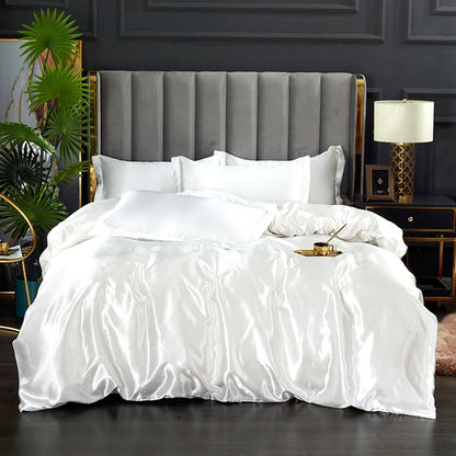 3-Pieces Silky Satin Duvet Cover Set Queen Size Soft Smooth Durable Comforter