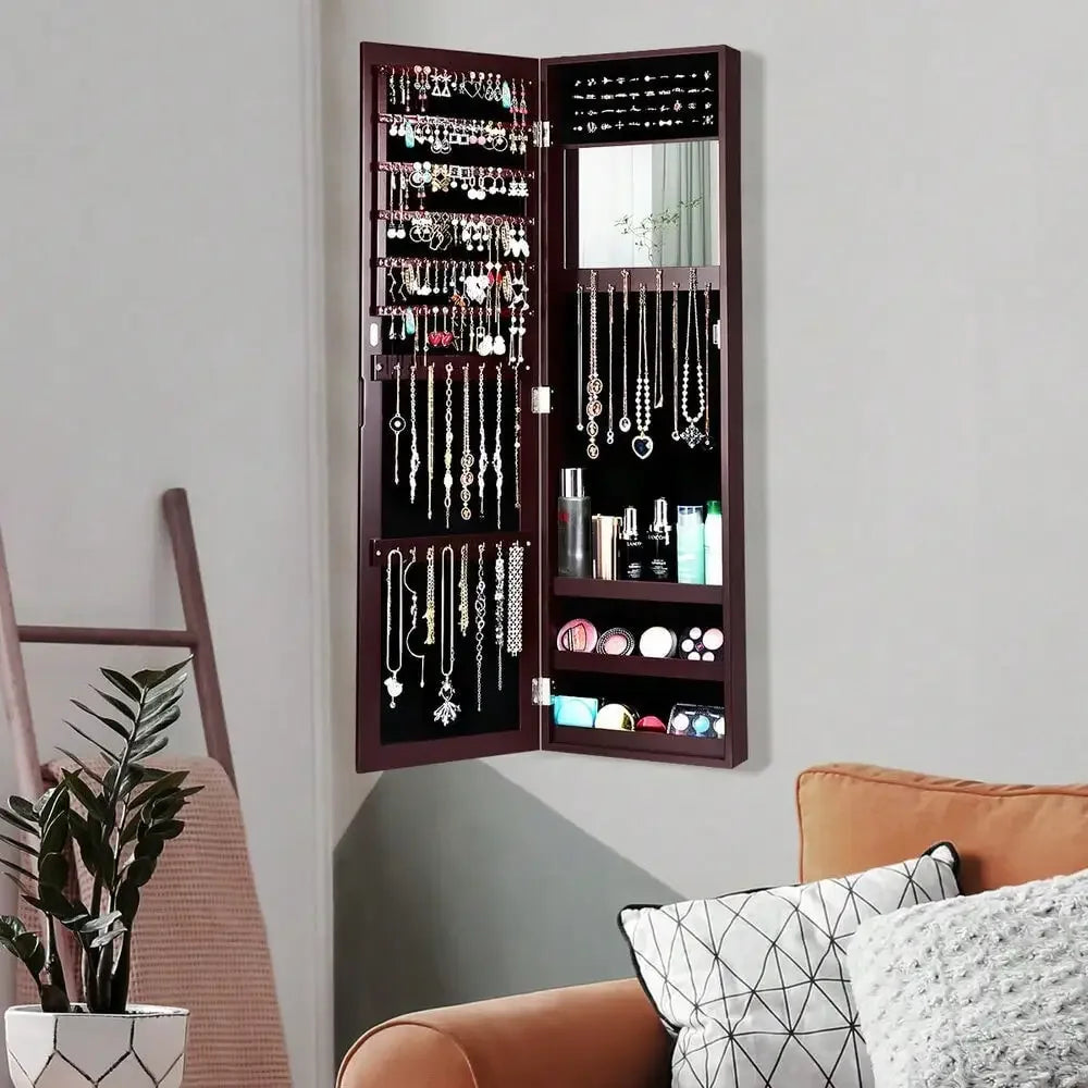 Mirrored Jewelry Cabinet & Storage Organizer Wall or Door Mounted