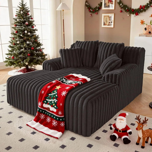 53.5” W Oversized Chaise Lounge Chair Indoor, Boneless Couch with 4 Pillows