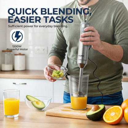 ROUNY 4-in-1 Hand Immersion Blender 1000W Powerful, Stainless Steel Stick Food Mixer
