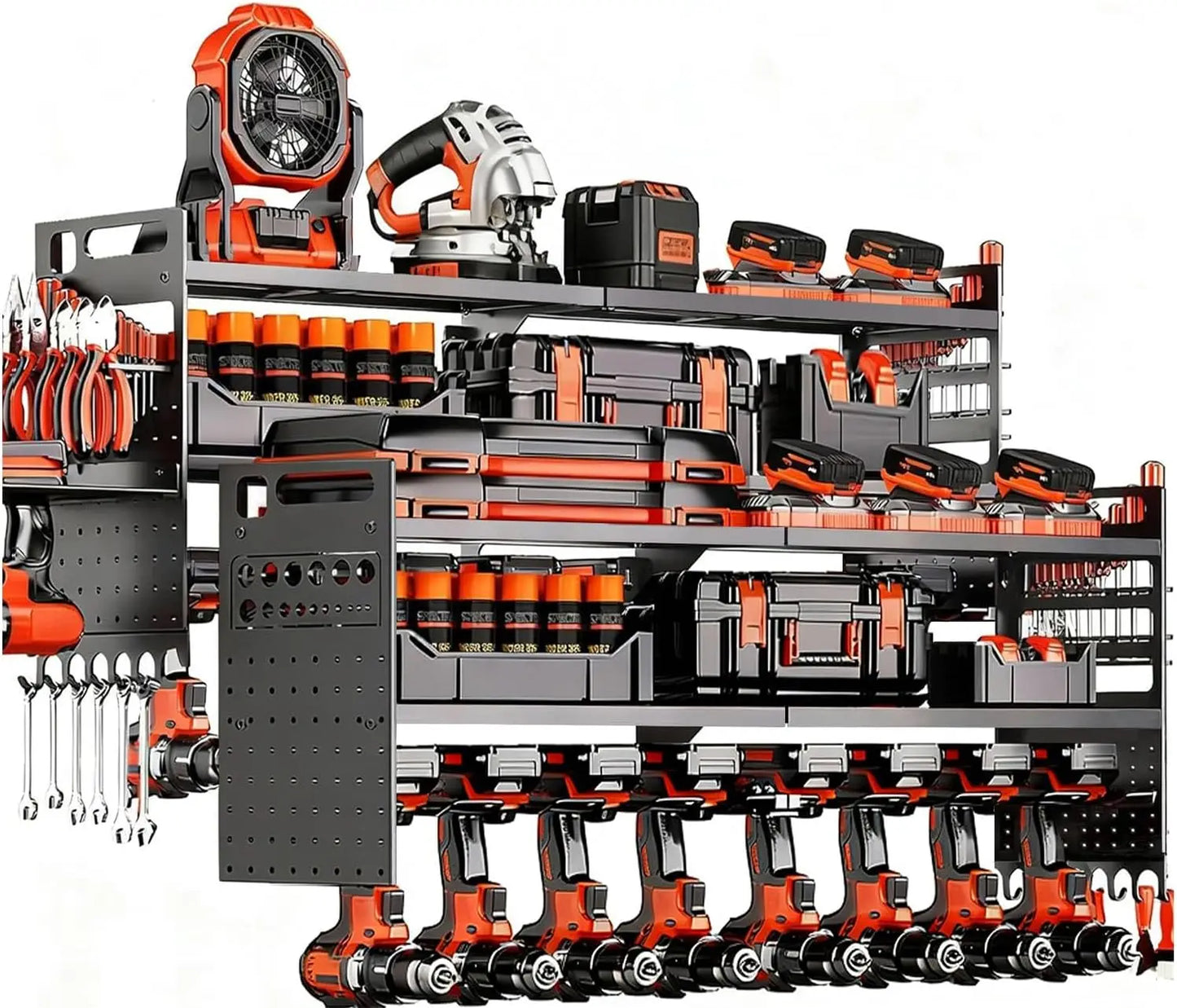 Heavy-Duty 3-Layer Wall-Mounted Mechanic Cart with 18 Drill Holders