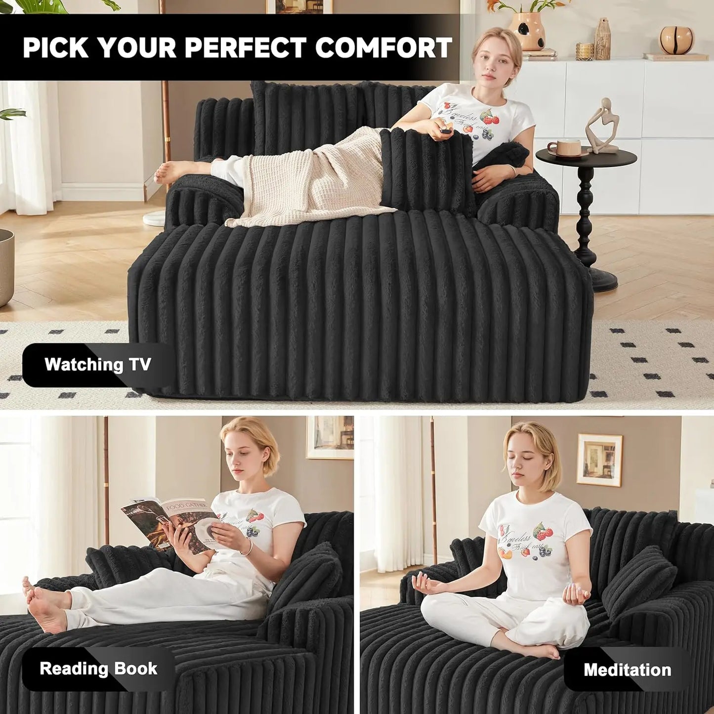 53.5” W Oversized Chaise Lounge Chair Indoor, Boneless Couch with 4 Pillows