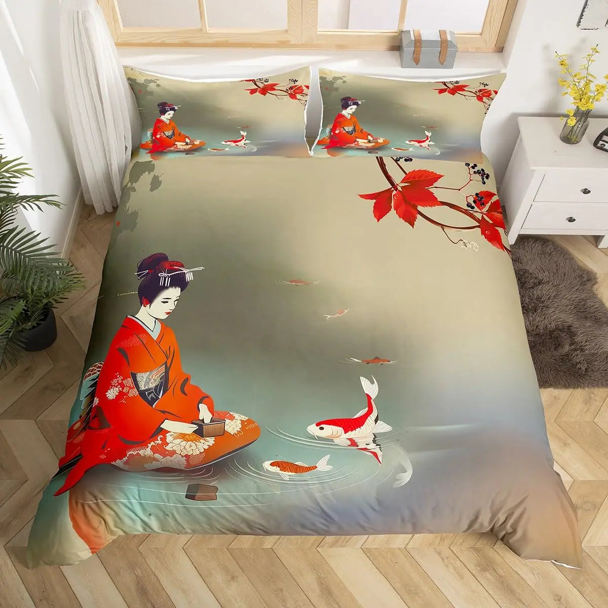 Koi Duvet Cover Sets for Kids Teens Adults Queen Size Quilt Covers
