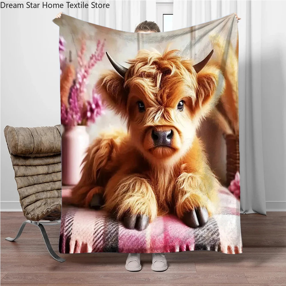 Highland Cow Flannel Blanket Children Warm Soft Blanket
